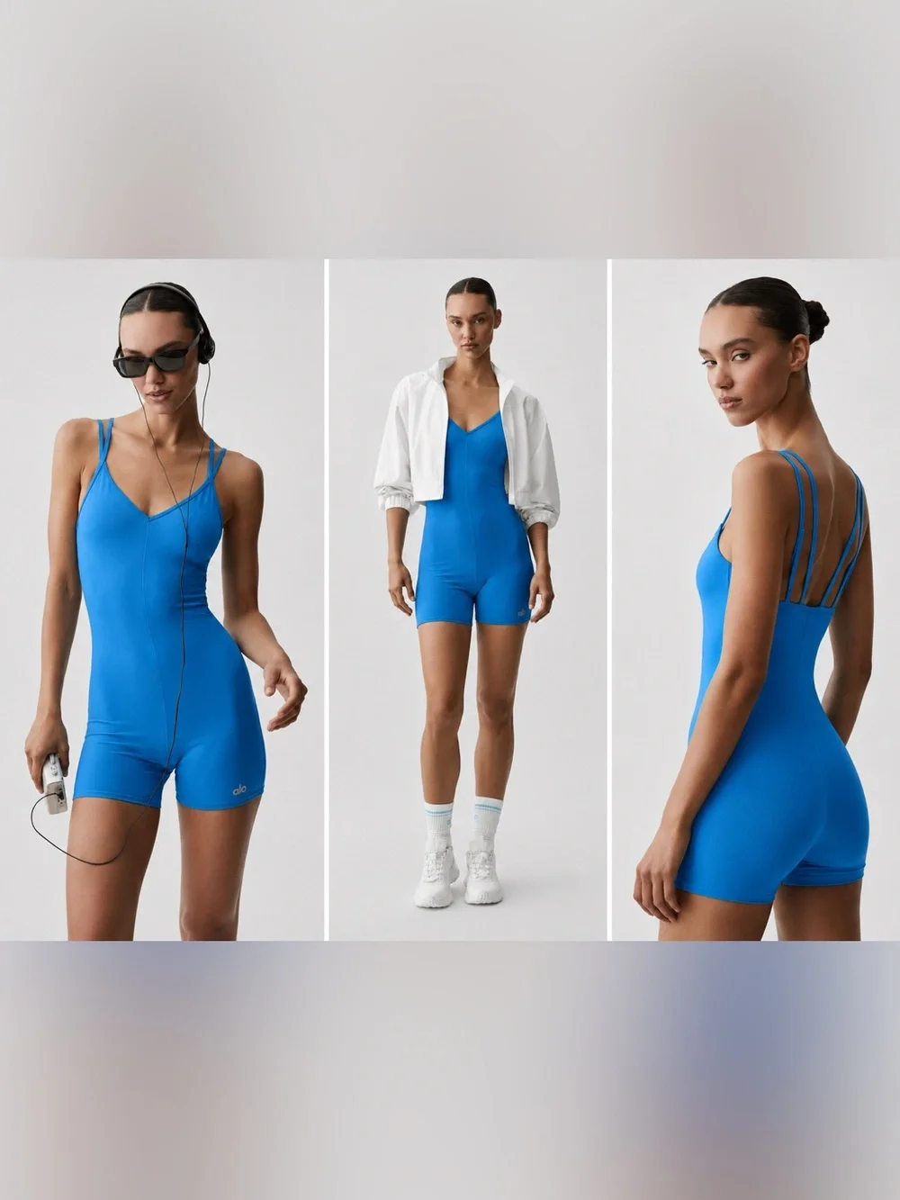 ALO Alosoft Suns Out Onesie Blue Biker Short Active Romper Size XS
